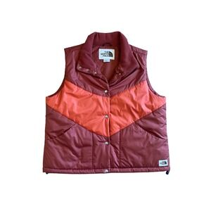 The North Face Womens Sylvester Chevron Puffer Vest XL Burgundy Orange Gorpcore